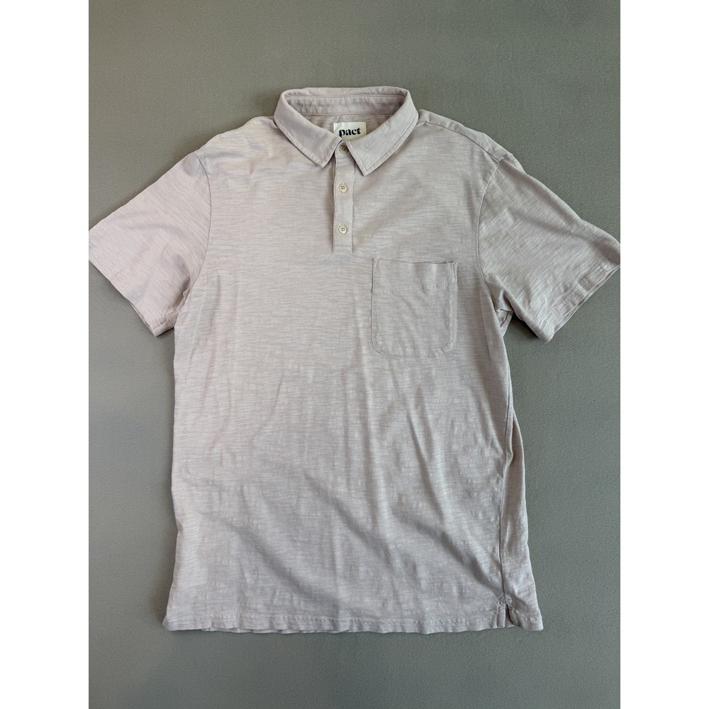 Pact Men's Organic Cotton Polo Shirt Light Blush Pink Color Size Medium